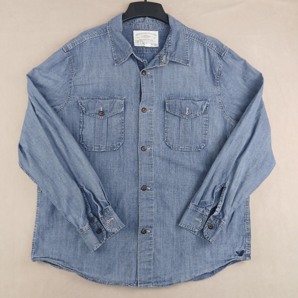 American Eagle XXL Mens Shirt Denim Button Up Long Sleeve 25x27
